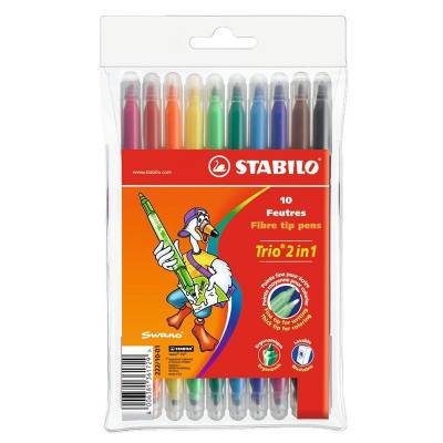 Stabilo Trio 2in1 Çift Uçlu Keçeli Kalem 10 Renk Askılı Paket (222/10-01)