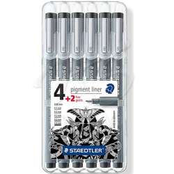 Staedtler - Staedtler Pigment Liner Siyah Çizim Kalemi 4+2 Set