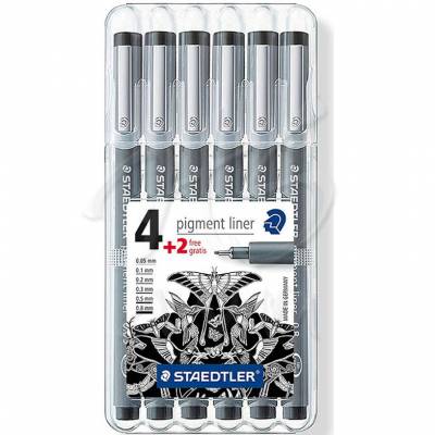 Staedtler Pigment Liner Siyah Çizim Kalemi 4+2 Set