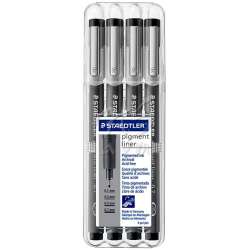 Staedtler - Staedtler Pigment Liner Siyah Çizim Kalemi 4lü Set