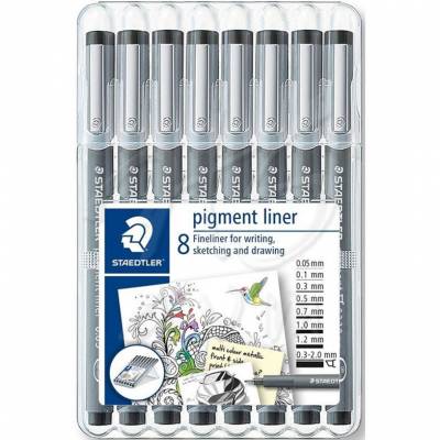 Staedtler Pigment Liner Siyah Çizim Kalemi 8li Set