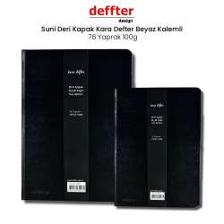 Deffter - Suni Deri Kapak Kara Defter Beyaz Kalemli 76 Yaprak 100g 64089-8