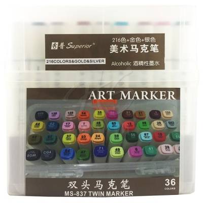 Superior Çift Uçlu Art Marker MS-837 36lı Set Plastik Kutu