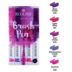 Talens - Talens Ecoline Brush Pen Setler 5li Mor Tonlar