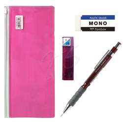 Tombow - Tombow SH300 Grip Mekanik Uçlu Kalem 0.7mm Kalemlikli Set Bordo