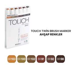 Touch - Touch Twin Brush Marker Kalem 6lı Set Ahşap Renkler