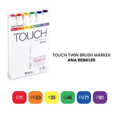 Touch Twin Brush Marker Kalem 6lı Set Ana Renkler