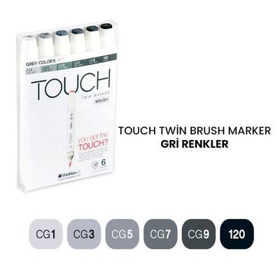 Touch Twin Brush Marker Kalem 6lı Set Gri Renkler