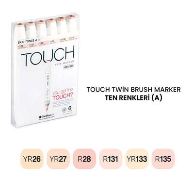 Touch Twin Brush Marker Kalem 6lı Set Ten Renkleri (A)