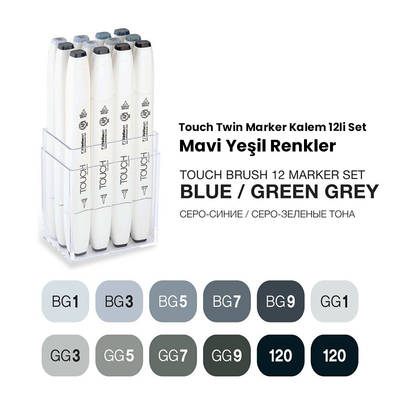 Touch Twin Brush Marker Kalem 12li Set Mavimsi Griler