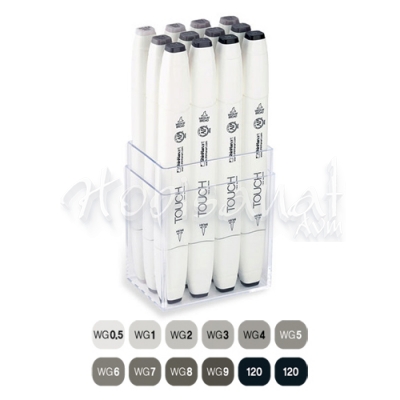 Touch Twin Brush Marker Kalem 12li Set Sıcak Griler