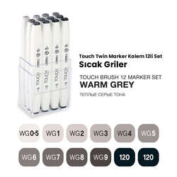 Touch - Touch Twin Brush Marker Kalem 12li Set Sıcak Griler (1)