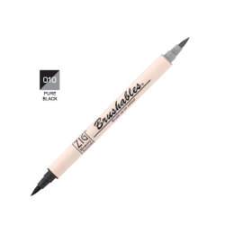 Zig - Zig Brushables 2 Renk Tonu Fırça Uçlu Marker Kalem 010 Pure Black