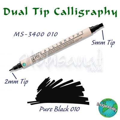 Zig Calligraphy Çift Uçlu Kaligrafi 2mm + 5mm 010 Pure Black