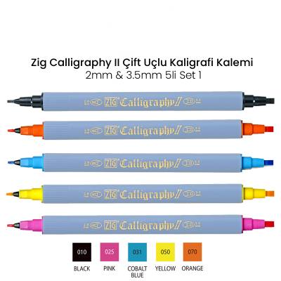 Zig Calligraphy II Çift Uçlu Kaligrafi Kalemi 2mm & 3.5mm 5li Set 1