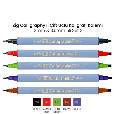 Zig Calligraphy II Çift Uçlu Kaligrafi Kalemi 2mm & 3.5mm 5li Set 2