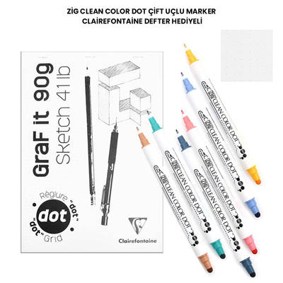 Zig Clean Color Dot Çift Uçlu Marker Clairefontaine Defter Hediyeli