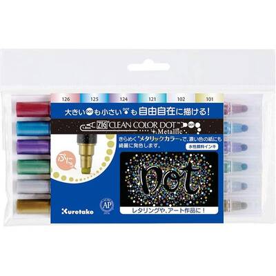 Zig Clean Color Dot Çift Uçlu Marker Kalem 6lı Set Metalik