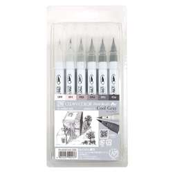 Zig - Zig Clean Color Real Brush Fırça Uçlu Marker Kalem 6lı Set Cool Grey