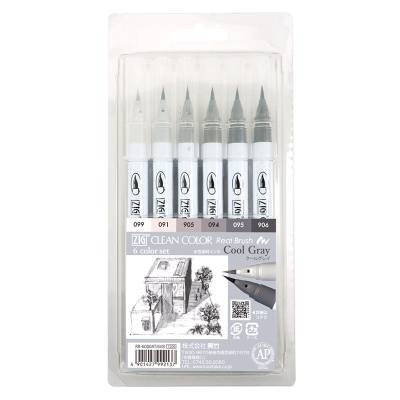 Zig Clean Color Real Brush Fırça Uçlu Marker Kalem 6lı Set Cool Grey