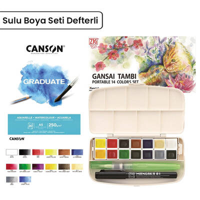 Zig Gansai Tambi Sulu Boya Set 14lü Defter + Su Hazneli Fırça + 0.1mm Mangaka (2)