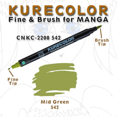 Zig Kurecolor Fine & Brush for Manga Çizim Kalemi 542 Mid Green