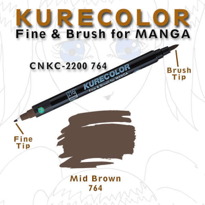 Zig Kurecolor Fine & Brush for Manga Çizim Kalemi 764 Mıd Brown