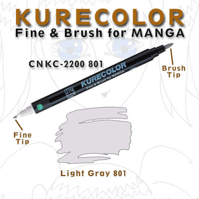 Zig Kurecolor Fine & Brush for Manga Çizim Kalemi 801 Lıght Gray