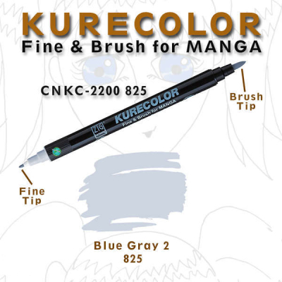 Zig Kurecolor Fine & Brush for Manga Çizim Kalemi 825 Blue Gray 2