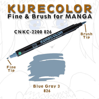 Zig Kurecolor Fine & Brush for Manga Çizim Kalemi 826 Blue Gray 3