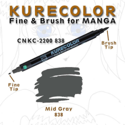 Zig - Zig Kurecolor Fine & Brush for Manga Çizim Kalemi 838 Mıd Gray