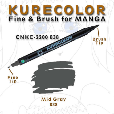 Zig Kurecolor Fine & Brush for Manga Çizim Kalemi 838 Mıd Gray