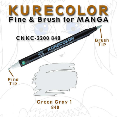 Zig Kurecolor Brush for Manga Çizim Kalemi 840 Green Gray 1