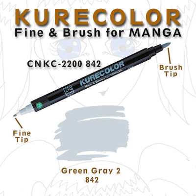 Zig Kurecolor Brush for Manga Çizim Kalemi 842 Green Gray 2