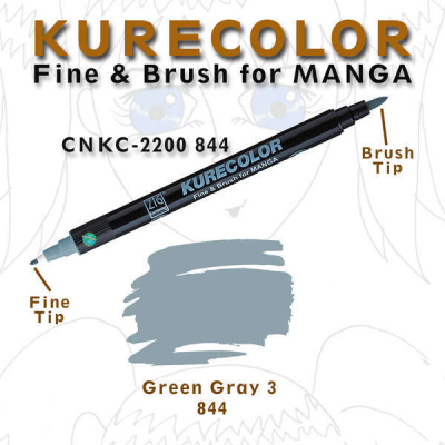Zig Kurecolor Brush for Manga Çizim Kalemi 844 Green Gray 3