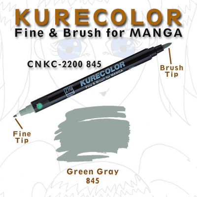 Zig Kurecolor Fine & Brush for Manga Çizim Kalemi 845 Green Gray