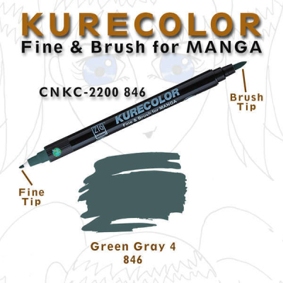 Zig Kurecolor Brush for Manga Çizim Kalemi 846 Green Gray 4