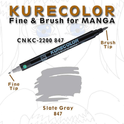 Zig Kurecolor Fine & Brush for Manga Çizim Kalemi 847 Slate Gray