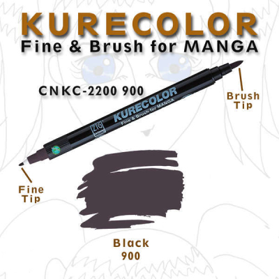 Zig Kurecolor Fine & Brush for Manga Çizim Kalemi 900 Black