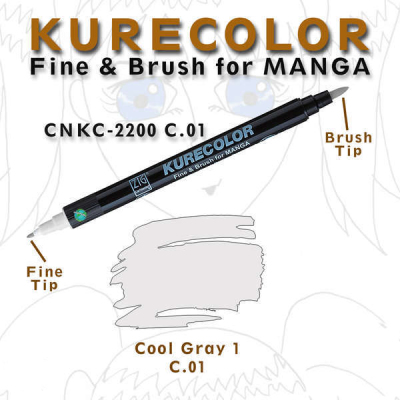 Zig Kurecolor Fine & Brush for Manga Çizim Kalemi C.1 Cool Grey