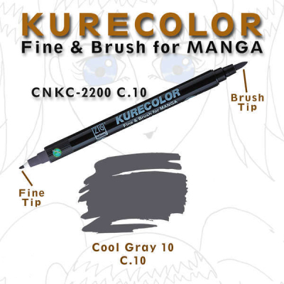 Zig Kurecolor Fine & Brush for Manga Çizim Kalemi C.10 Cool Gray