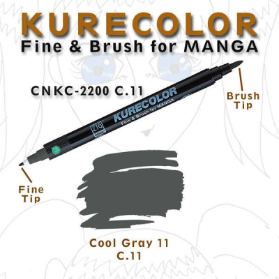 Zig Kurecolor Fine & Brush for Manga Çizim Kalemi C.11 Cool Gray