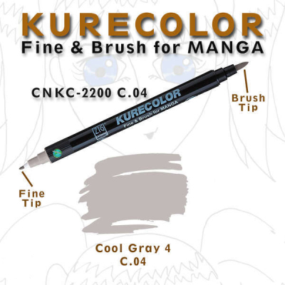 Zig Kurecolor Fine & Brush for Manga Çizim Kalemi C.4 Cool Grey