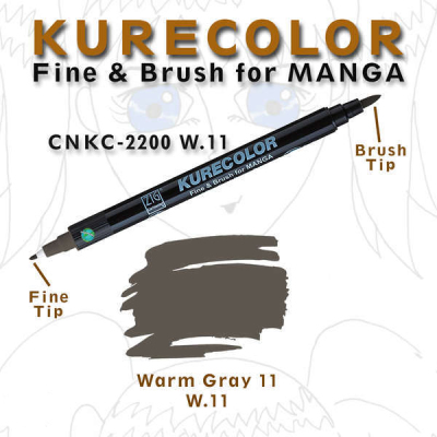 Zig Kurecolor Fine & Brush for Manga Çizim Kalemi W.11 Warm Gray