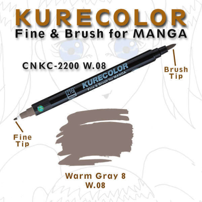 Zig Kurecolor Fine & Brush for Manga Çizim Kalemi W.8 Warm Gray