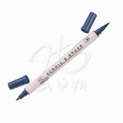 Zig Scroll & Brush Çift Çizgi ve Fırça Uçlu Kaligrafi Kalemi-Navy