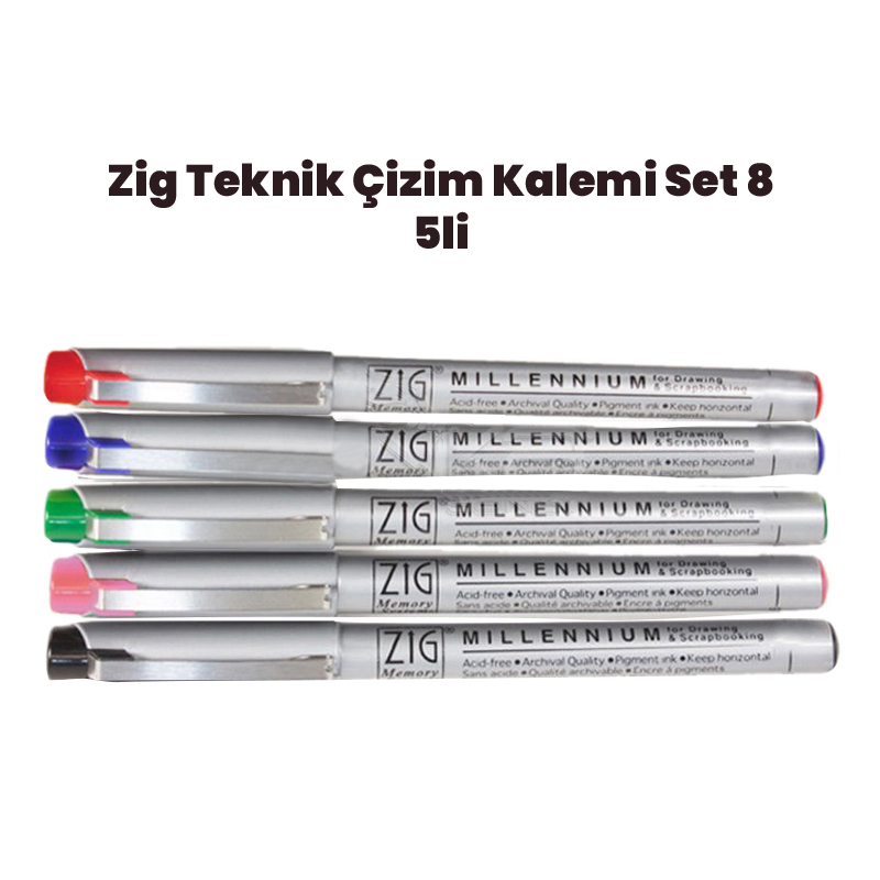 Zig Teknik Çizim Kalem Set 8 5li 0,1mm